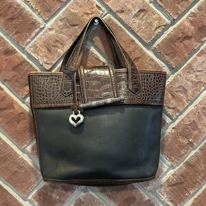 Brighton‎ Pebbled Leather Handbag Purse Bag Black Brown Croc Heart